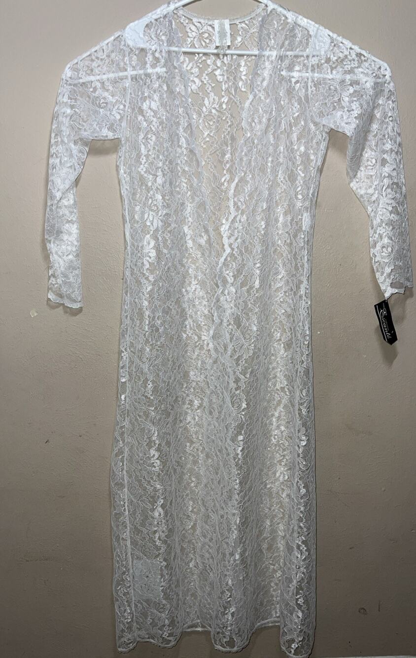 Vintage Escante Lingerie White Lace Robe Cover Medium